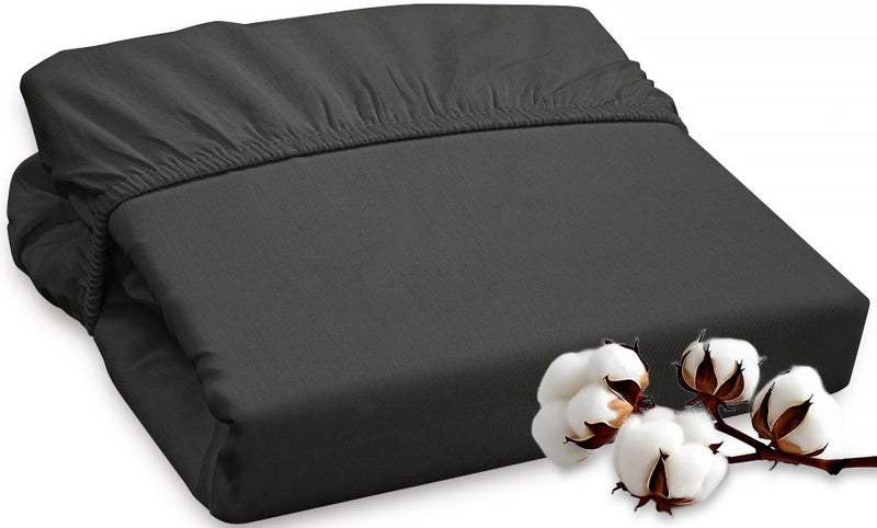 ROYALE LINENS 300 Thread Count 100% Long Staple Combed Cotton Fitted Sheet Queen - Super Soft Deep Pocket Bottom Sheet - Fitted Sheets Only - Elastic Sheets (Queen, Black) - Image 1
