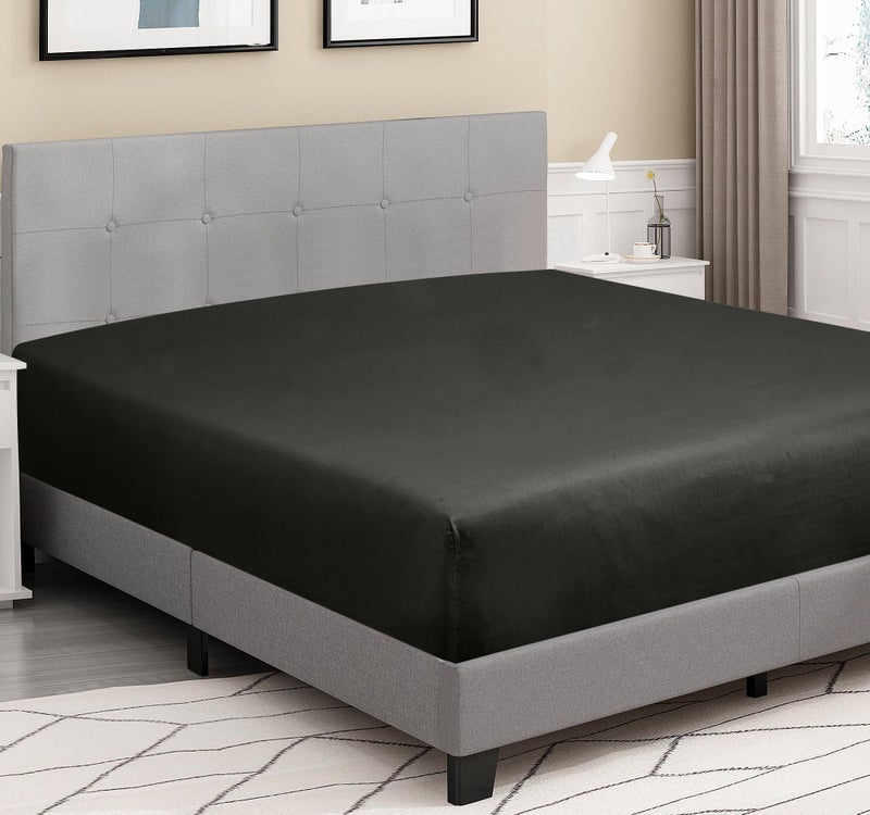 ROYALE LINENS 300 Thread Count 100% Long Staple Combed Cotton Fitted Sheet Queen - Super Soft Deep Pocket Bottom Sheet - Fitted Sheets Only - Elastic Sheets (Queen, Black) - Image 4