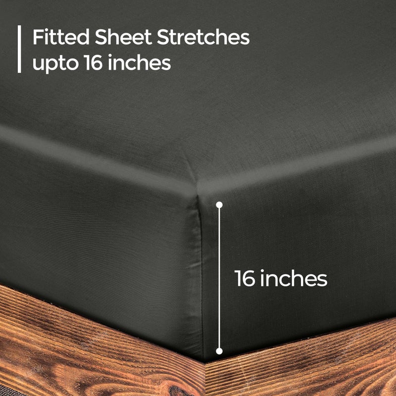ROYALE LINENS 300 Thread Count 100% Long Staple Combed Cotton Fitted Sheet Queen - Super Soft Deep Pocket Bottom Sheet - Fitted Sheets Only - Elastic Sheets (Queen, Black) - Image 2