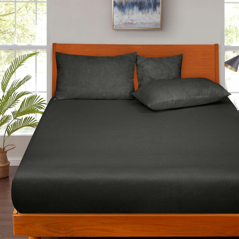 ROYALE LINENS 300 Thread Count 100% Long Staple Combed Cotton Fitted Sheet Queen - Super Soft Deep Pocket Bottom Sheet - Fitted Sheets Only - Elastic Sheets (Queen, Black) - Image 5