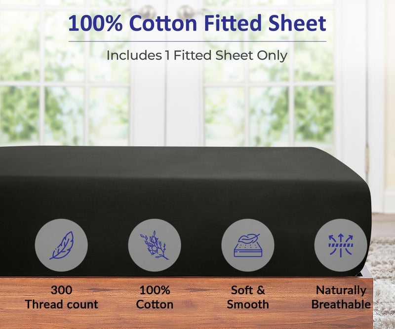 ROYALE LINENS 300 Thread Count 100% Long Staple Combed Cotton Fitted Sheet Queen - Super Soft Deep Pocket Bottom Sheet - Fitted Sheets Only - Elastic Sheets (Queen, Black) - Image 3