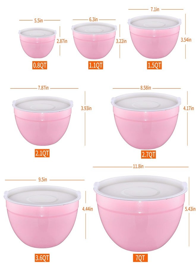 Onlycooker Pink Mixing Bowls With Airtight Lids,Stainless Steel Bowl,Salad Bowls 7 Piece Colorful Nesting Bowl Pink Kitchen Accessories,Size 7,3.6,2.7,2.1,1.5,1.1,0.8QT Stackable Design - Image 2