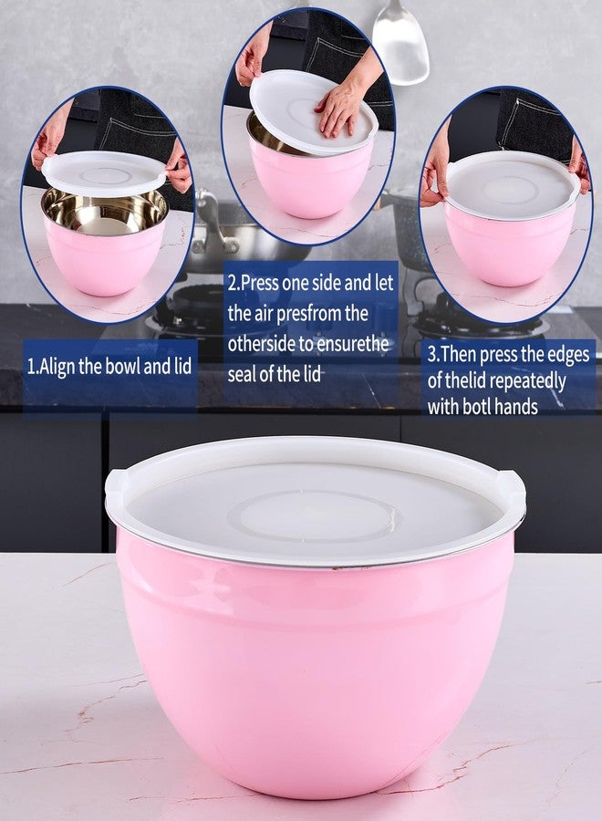 Onlycooker Pink Mixing Bowls With Airtight Lids,Stainless Steel Bowl,Salad Bowls 7 Piece Colorful Nesting Bowl Pink Kitchen Accessories,Size 7,3.6,2.7,2.1,1.5,1.1,0.8QT Stackable Design - Image 3