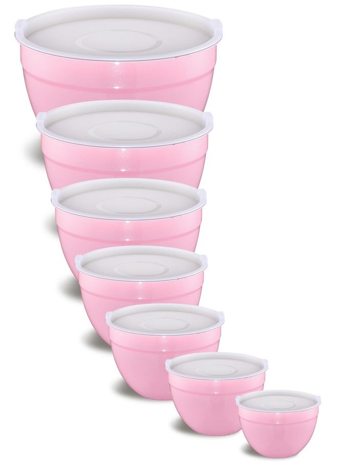 Onlycooker Pink Mixing Bowls With Airtight Lids,Stainless Steel Bowl,Salad Bowls 7 Piece Colorful Nesting Bowl Pink Kitchen Accessories,Size 7,3.6,2.7,2.1,1.5,1.1,0.8QT Stackable Design - Image 1