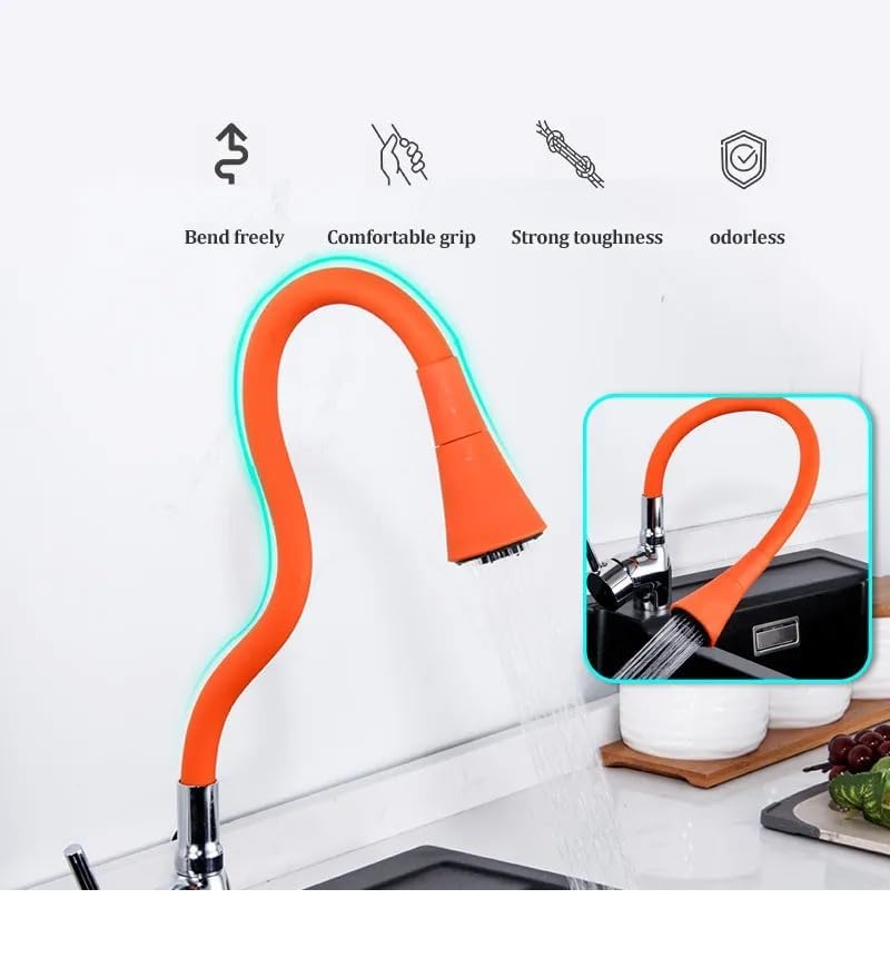 Alark Kitchen Sink Mixer Flexible Tap Neck Dual 360 Degree Mixture and Flexible Silicon Taps Swivel Spout & Dual Flow Black Hot/Cold for Kitchen Sink Facility, Chrome Finish Faucet Pipe Multicolor - Image 5