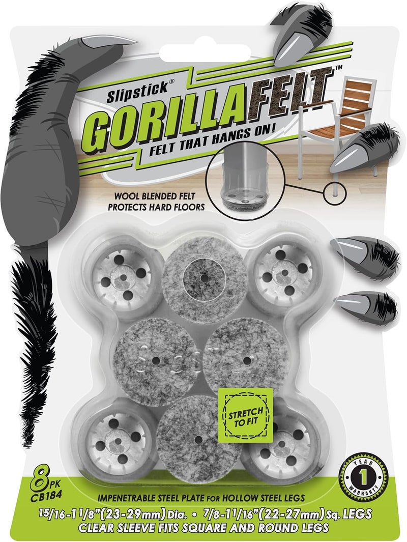 Slipstick GorillaFelt Chair Leg Floor Protectors for Hardwood Floors, Clear Sleeve Felt Pads for Furniture That Stay On, Fits Round & Square Legs, Includes 8 Premium Transparent Chair Socks, CB184 - Image 1