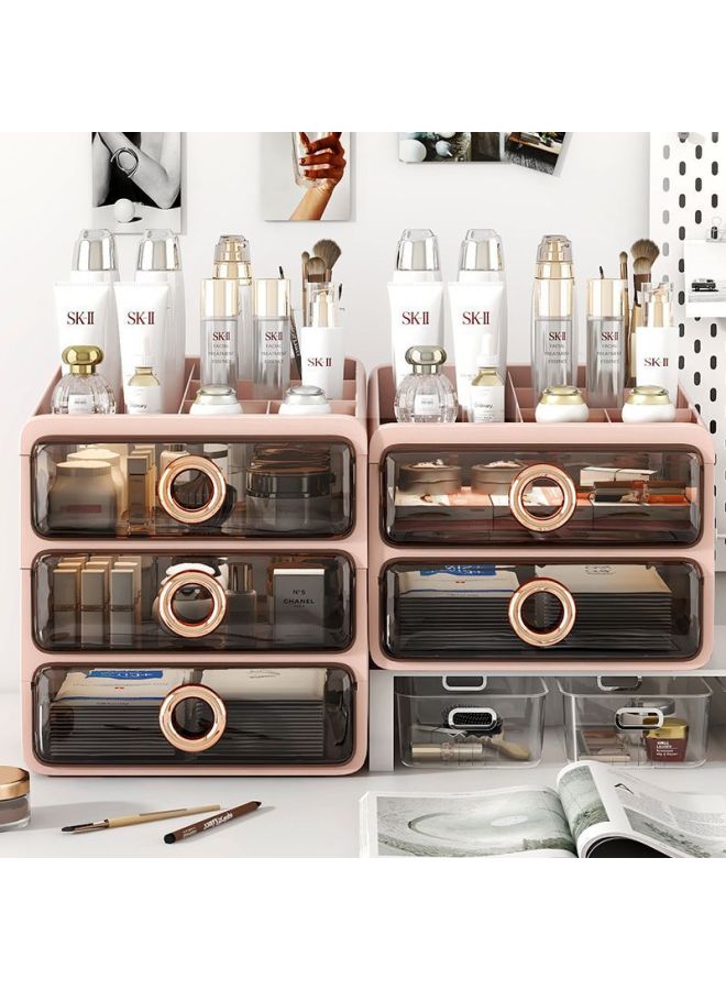 Cosmetic Storage Box Desktop Dressing Table Skin Care Products Storage Rack Lipstick Finishing Table Drawer Type Small Box-Specification:Stationery Storage - White Frame + Transparent White Panel, Two Layers In One, Installation-free-Color:Standard  - Image 1