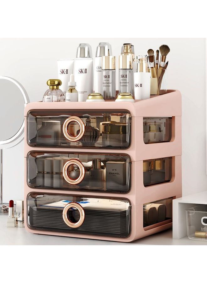 Cosmetic Storage Box Desktop Dressing Table Skin Care Products Storage Rack Lipstick Finishing Table Drawer Type Small Box-Specification:Stationery Storage - White Frame + Transparent White Panel, Two Layers In One, Installation-free-Color:Standard  - Image 2