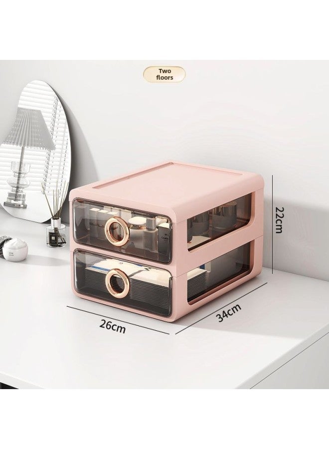 Cosmetic Storage Box Desktop Dressing Table Skin Care Products Storage Rack Lipstick Finishing Table Drawer Type Small Box-Specification:Stationery Storage - White Frame + Transparent White Panel, Two Layers In One, Installation-free-Color:Standard  - Image 5