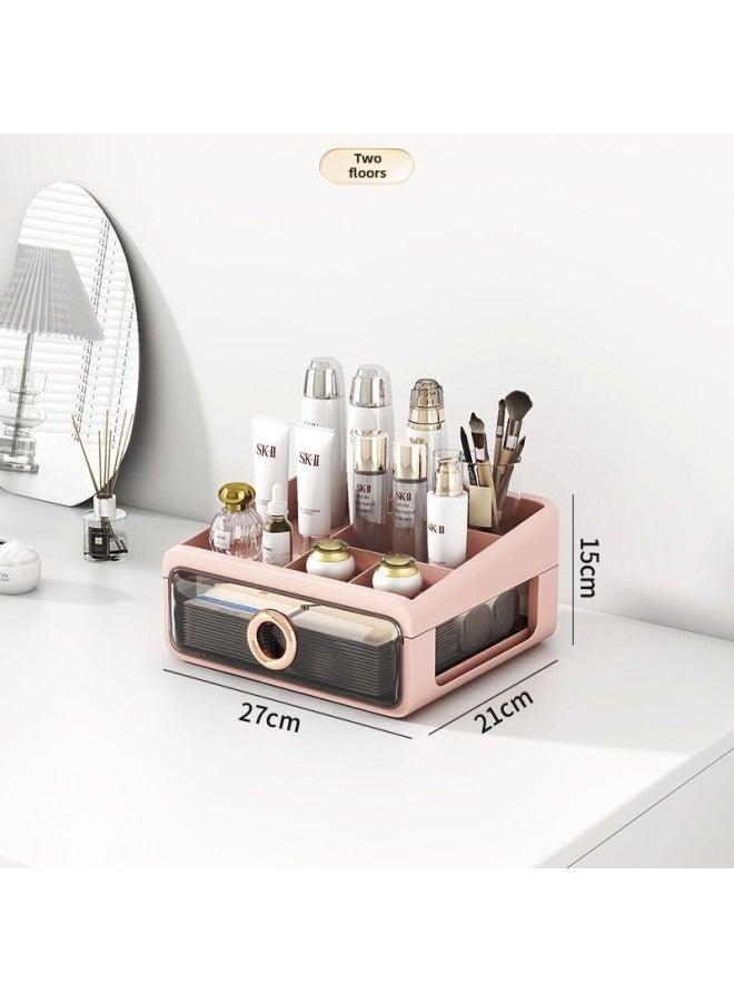 Cosmetic Storage Box Desktop Dressing Table Skin Care Products Storage Rack Lipstick Finishing Table Drawer Type Small Box-Specification:Stationery Storage - White Frame + Transparent White Panel, Two Layers In One, Installation-free-Color:Standard  - Image 4