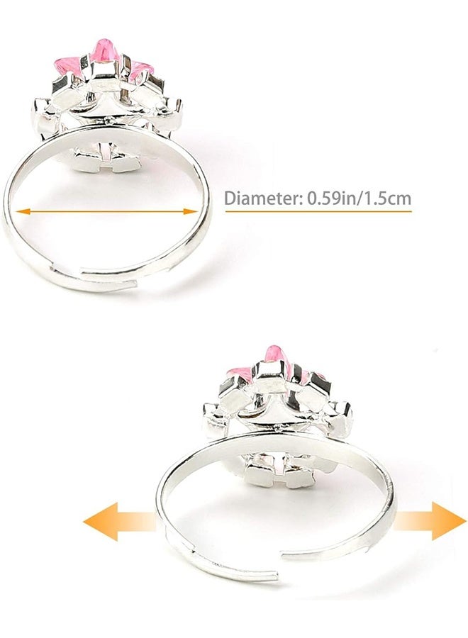 12 pcs Girls Crystal Adjustable Rings, Princess Jewelry Finger Rings with Heart Shape Box, Girl Pretend Play and Dress up Rings for Children Kids Little Girls - Random - Image 2
