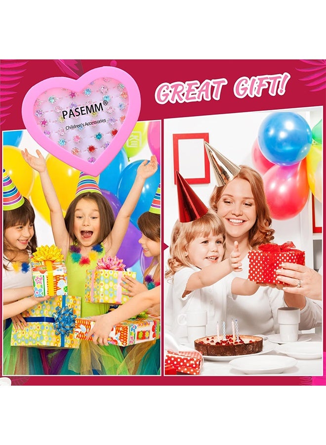 12 pcs Girls Crystal Adjustable Rings, Princess Jewelry Finger Rings with Heart Shape Box, Girl Pretend Play and Dress up Rings for Children Kids Little Girls - Random - Image 4