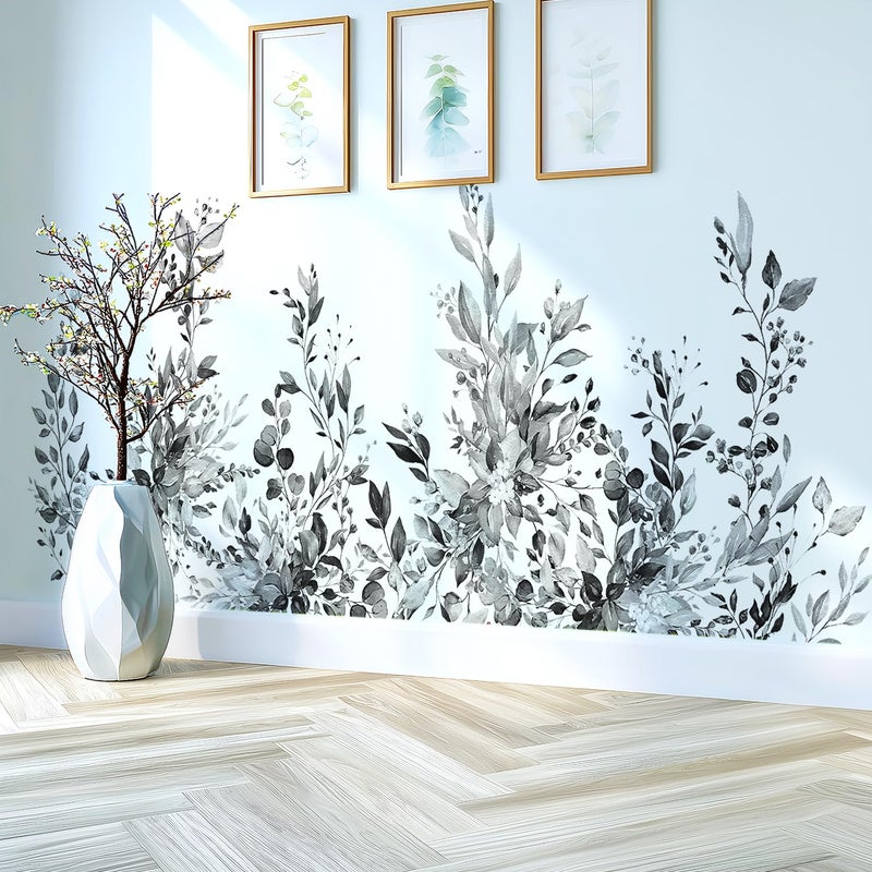 VePret Black Plants Leaves Wall Decals Peel and Stick, Large Floral Flowers Vinyl Wall Stickers, Removable Vine Home Decor Art for Bedroom Living Room Classroom Office - Image 5