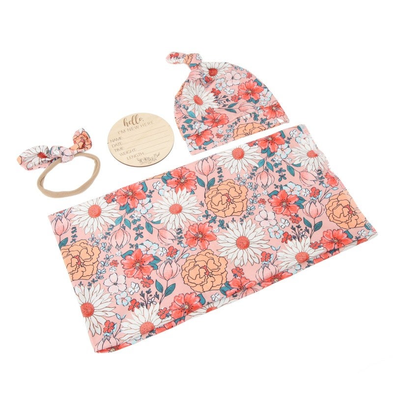 Floral Print Swaddle Blanket 4-Piece Set Breathable Soft Newborn Swaddle Wrap - Skin-Friendly Baby Receiving Blanket for Enhanced Sleep Comfort - Image 3