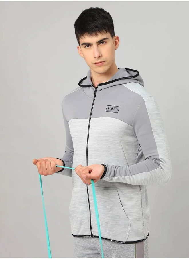 Technosport Colorblock Melange Fleece Jacket with Hood by Styli