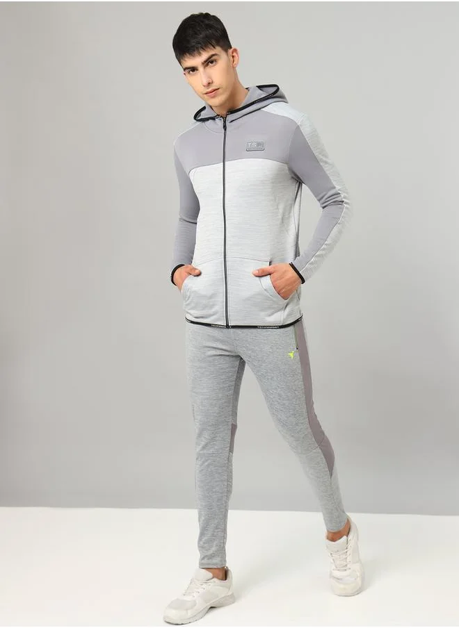 Technosport Colorblock Melange Fleece Jacket with Hood by Styli