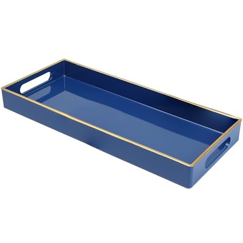 Leemxiiny Blue Bathroom Vanity Tray for Countertop Small Plastic Toilet Tank Versatile Storage  Organization Tray for Makeup Perfume Desk Kitchen Candles 137x6x14 35HB