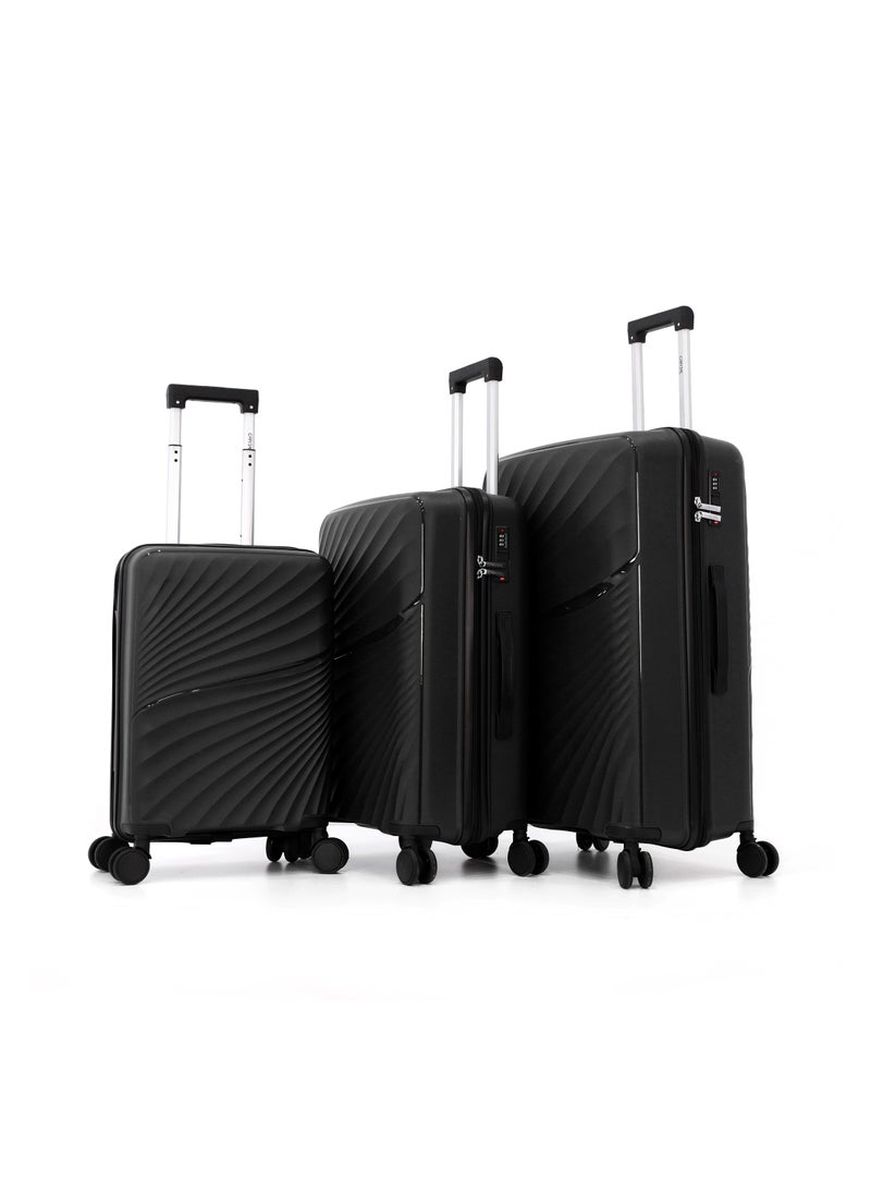 CAPITAL حقيبة سفر صلبة بعجلات مجموعة 3 قطع، أسود (S-20، M-24، L-28 بوصة) - Image 1