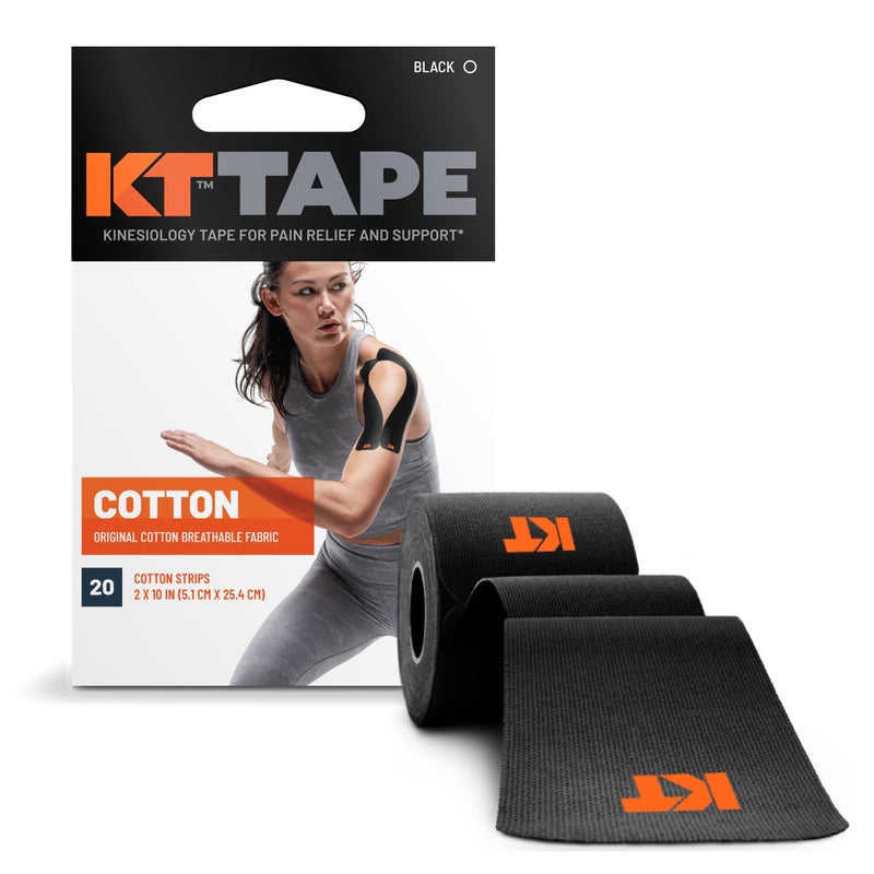 KT Tape, Original Cotton, Elastic Kinesiology Athletic Tape, 20 Count, 10â€ Precut Strips, Black - Image 1