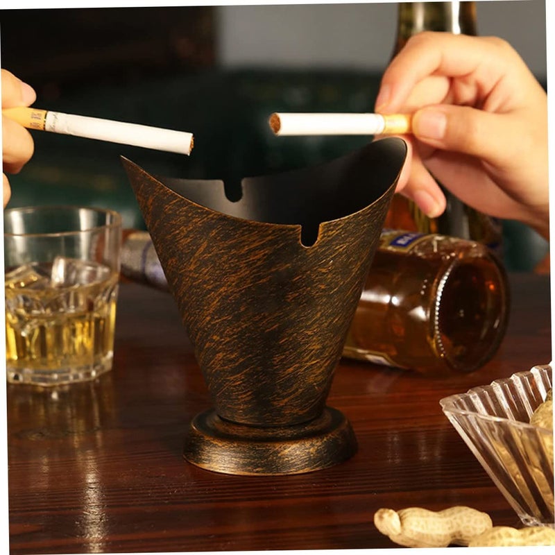 Luxshiny Iron Ashtray Dual Grooves Stable Base Home Office Decor Smoking Accessory - Image 4