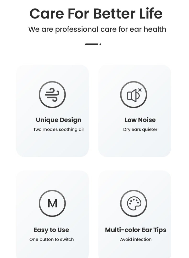 مجفف الأذن الذكي، منظم الحرارة منخفض الضوضاء، جهاز العناية بالأذن يمنع نمو البكتيريا، يمنع التهاب قناة الأذن الجافة - Image 3