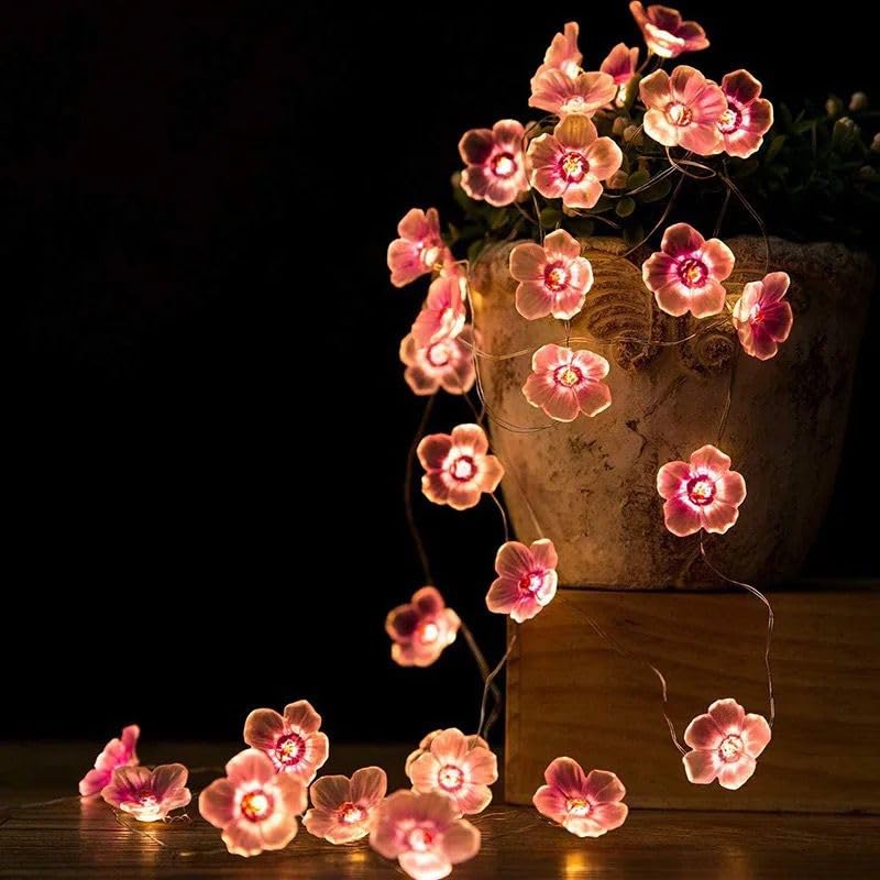 HUMAIZAR Christmas Decoration Led Lights Flower String Lights Fairy Pink Cherry Blossom String LightsDiwali Ramadan Lights Kids Room Decor Home Lights 6Ft 16 LEDs Battery Operated String Lights - Image 5