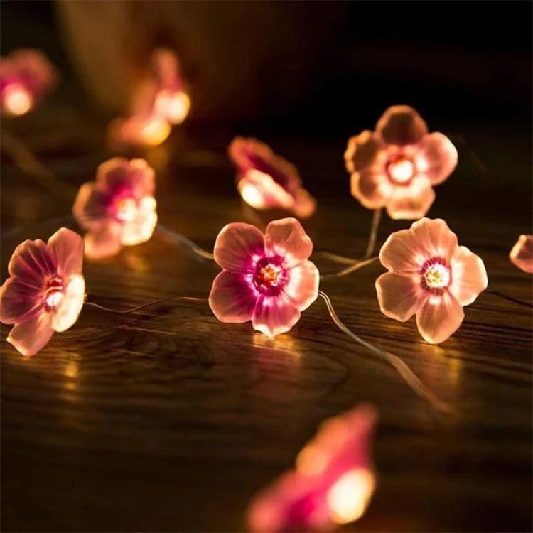 HUMAIZAR Christmas Decoration Led Lights Flower String Lights Fairy Pink Cherry Blossom String LightsDiwali Ramadan Lights Kids Room Decor Home Lights 6Ft 16 LEDs Battery Operated String Lights - Image 4