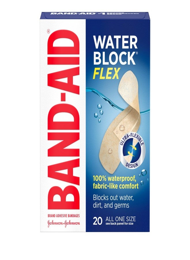 BAND-AID Brand Water Block Flex 100% Waterproof Adhesive Bandages for First-Aid Wound Care of Minor Cuts, Scrapes & Wounds, Ultra-Flexible Design, Sterile, All One Size, 20 ct - Image 1