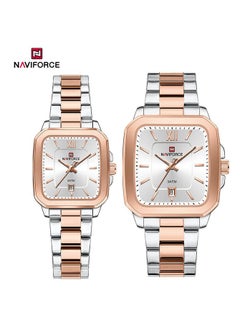NAVIFORCE Elegant Two-Tone Rose Gold and Silver Stainless Steel Couple Watch Set with Square Dial Date Display and Water Resistance  - Image 1