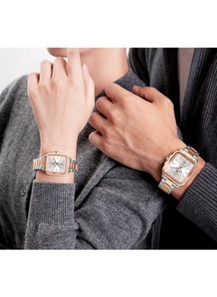 NAVIFORCE Elegant Two-Tone Rose Gold and Silver Stainless Steel Couple Watch Set with Square Dial Date Display and Water Resistance  - Image 4