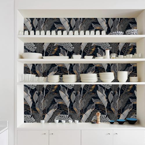 MuralPeel Modern Black and White Navy Golden Tropical Plants Leaf Peel and Stick Wallpaper Self Adhesive Removable Easy Peel Off Stick on Wall Paper for Bedroom Cabinet Renter Friendly - Image 4