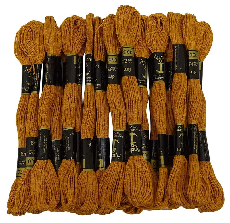 Madura Coats Madura Coats Anchor Cross Stitch Stranded Cotton Embroidery Thread Floss Pack of 10 Skeins- Mustard Yellow  - Image 1