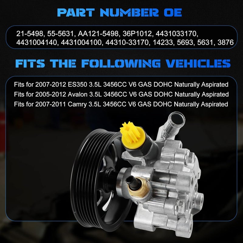 YOMALL Power Steering Pump 21-5498 for Toyota Camry, Avalon, and ES350 - Image 2
