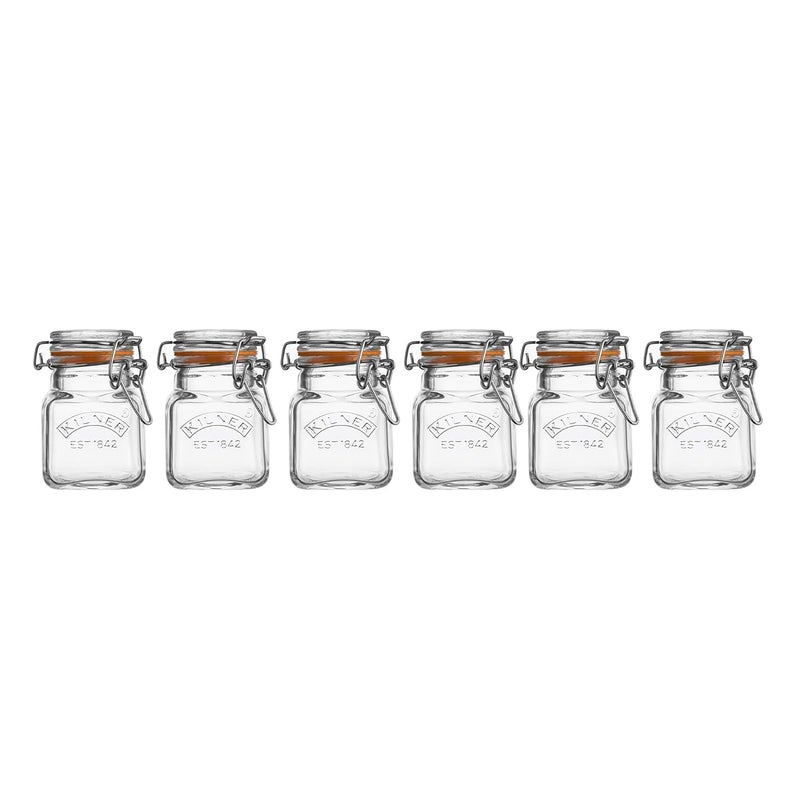 Kilner Kilner Est 1842 Premium Glass Clip Top Spice Jars With Airtight Lid For Thinkitchen With Lid Of Glass,Glass Lock With Wire Clip Lock,Top Fastening Lid,Dishwasher Safe,Set Of 6,70Ml Each - Transparent - Image 1