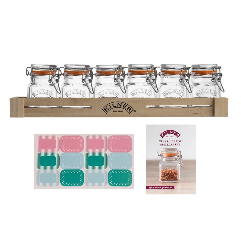 Kilner Kilner Est 1842 Premium Glass Clip Top Spice Jars With Airtight Lid For Thinkitchen With Lid Of Glass,Glass Lock With Wire Clip Lock,Top Fastening Lid,Dishwasher Safe,Set Of 6,70Ml Each - Transparent - Image 2