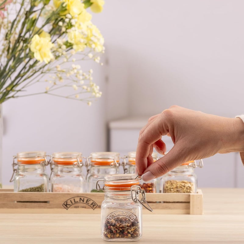Kilner Kilner Est 1842 Premium Glass Clip Top Spice Jars With Airtight Lid For Thinkitchen With Lid Of Glass,Glass Lock With Wire Clip Lock,Top Fastening Lid,Dishwasher Safe,Set Of 6,70Ml Each - Transparent - Image 4