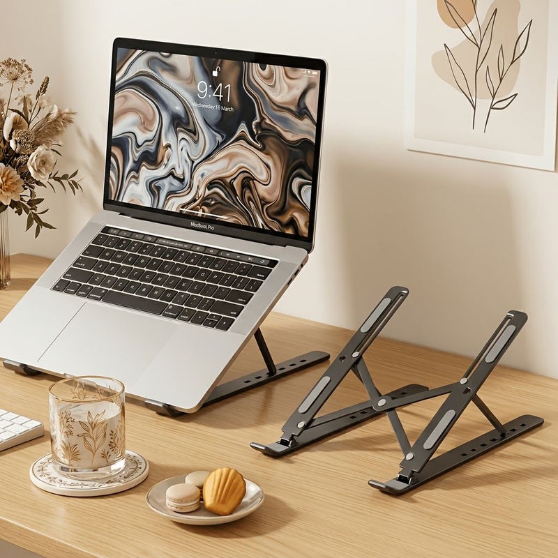 نسخة دي لوكس المطورة - حامل معدني متعدد الاستخدامات باللون الأسود للأجهزة اللوحية واللابتوب والهاتف، قابل لتعديل الارتفاع وقابل للطي للاستخدام المحمول - Image 4
