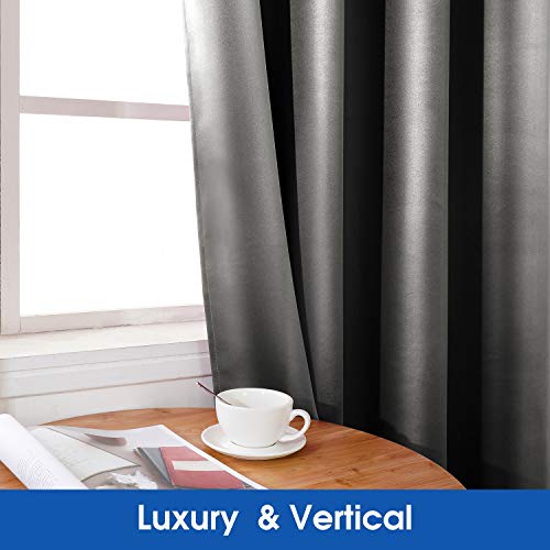 HOMEIDEAS 2 Panels Dark Grey Faux Silk Blackout Curtains, 52 X 108 Inch Room Darkening Satin Thermal Insulated Window Drapes for Bedroom, Indoor, Nursery - Image 3