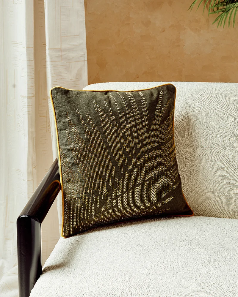 REDTAG Green Leaf Embroidered Cushion