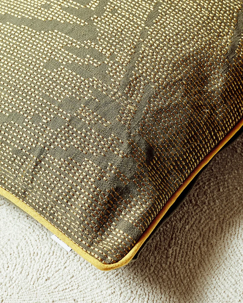 REDTAG Green Leaf Embroidered Cushion