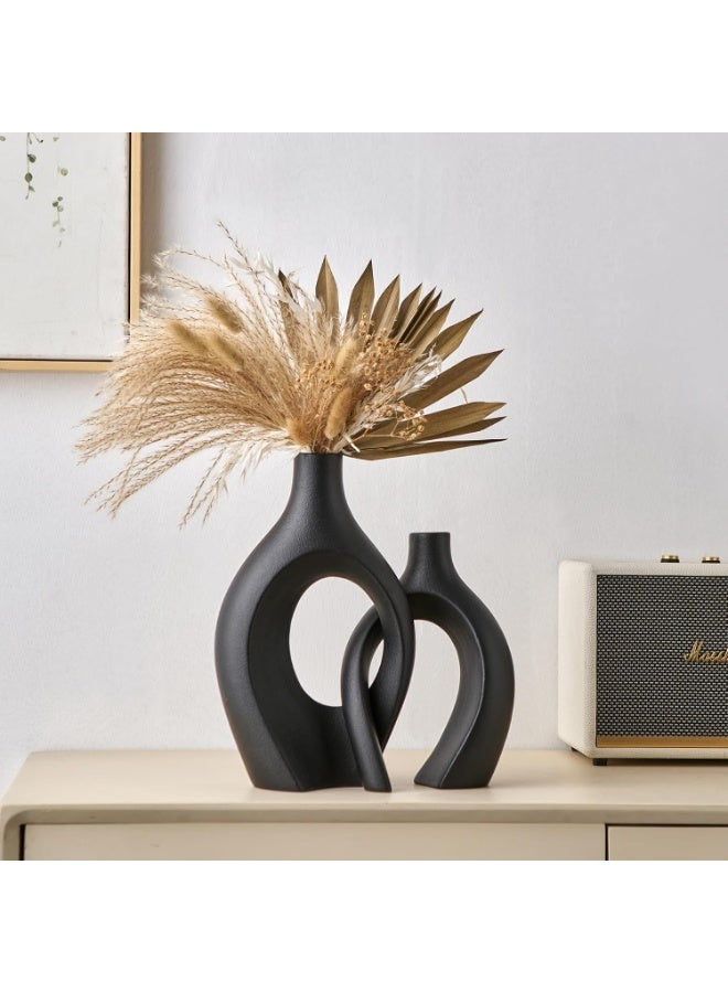 2pcs Boho Style Vase Set, Black For Home And Office Decoration