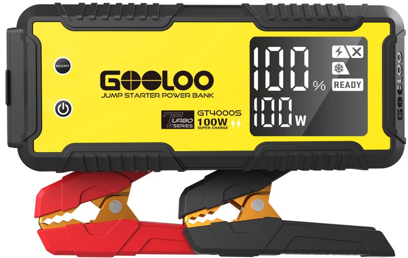 GOOLOO GT4000S Jump Starter 4000A Car Jumper Starter (Up to 10L Diesel 12L Gas Engines), 100W Fast-Charging Lithium Jump Box, SuperSafe Portable Car Battery Charger Power Bank for 12V Vehicles, Yellow - Image 1