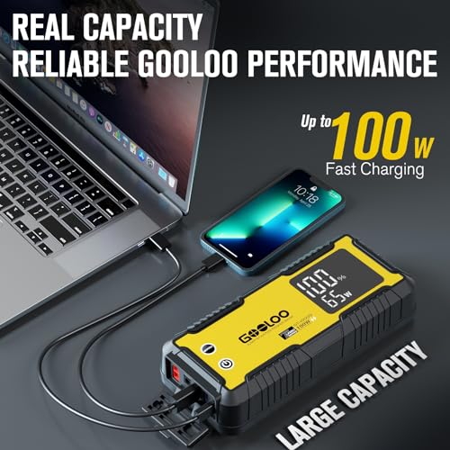 GOOLOO GT4000S Jump Starter 4000A Car Jumper Starter (Up to 10L Diesel 12L Gas Engines), 100W Fast-Charging Lithium Jump Box, SuperSafe Portable Car Battery Charger Power Bank for 12V Vehicles, Yellow - Image 4