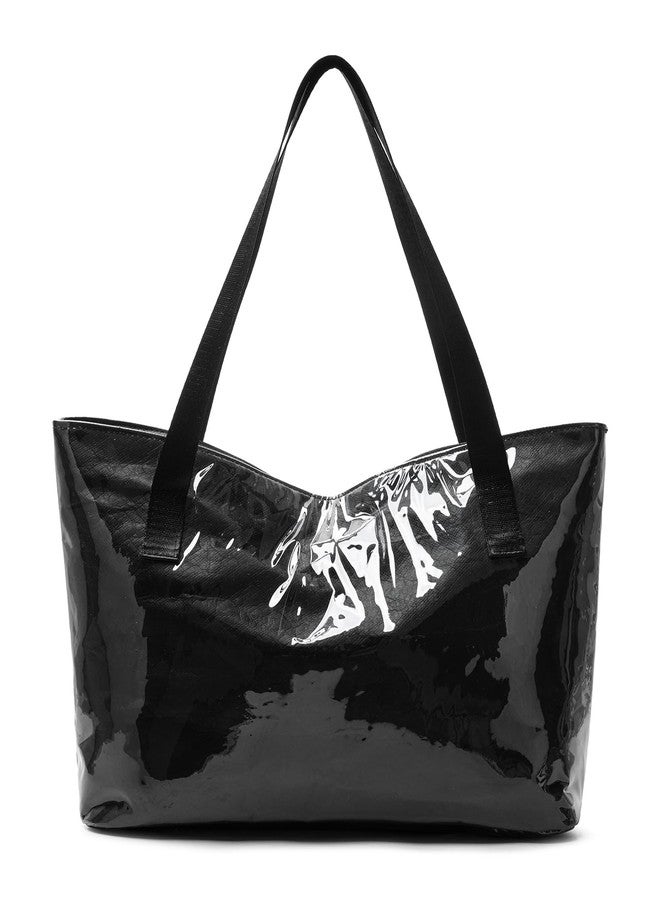 Covelin Women's Stylish Large Capacity Handbag Minimalist Shopper with TOTE BAG Lettering, Durable Leather for Everyday Use Black - Image 2