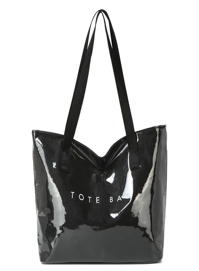 Covelin Women's Stylish Large Capacity Handbag Minimalist Shopper with TOTE BAG Lettering, Durable Leather for Everyday Use Black - Image 1