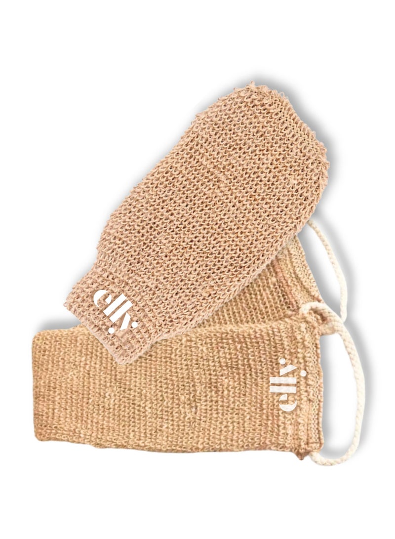 ELLY - Set of Exfoliating Extra Long Rami Back Scrubber + Rami Glove , for Deep Cleansing & Smooth Skin – Double-Sided, Machine Washable Bath & Shower Body Scrubber for Men & Women - Image 1
