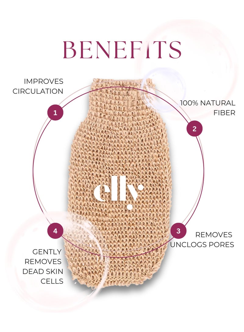 ELLY - Set of Exfoliating Extra Long Rami Back Scrubber + Rami Glove , for Deep Cleansing & Smooth Skin – Double-Sided, Machine Washable Bath & Shower Body Scrubber for Men & Women - Image 2