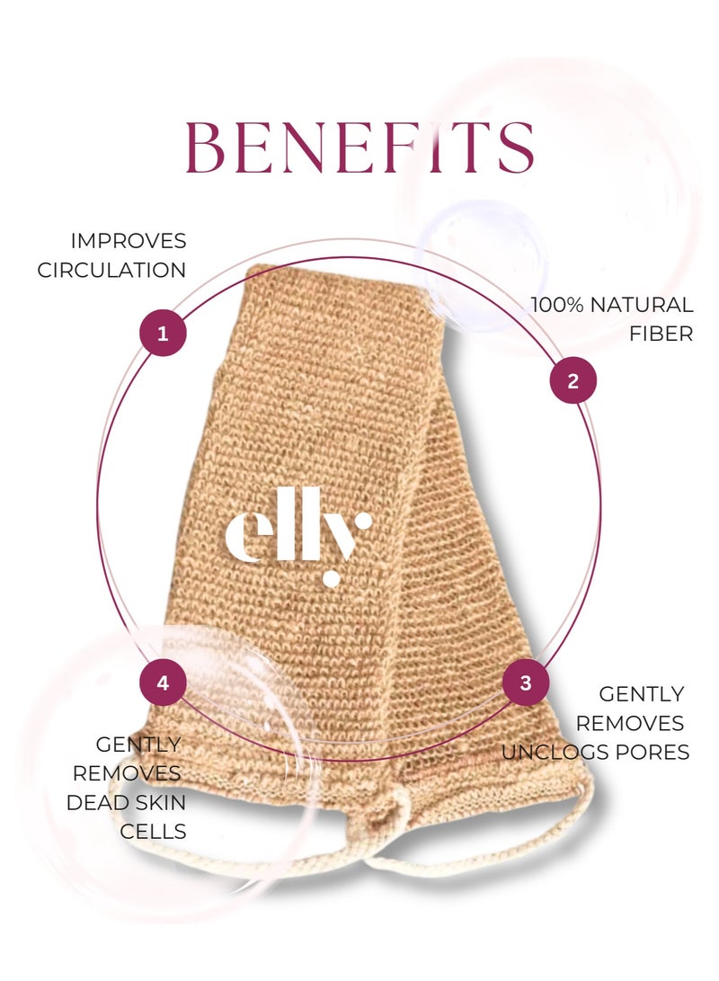 ELLY - Set of Exfoliating Extra Long Rami Back Scrubber + Rami Glove , for Deep Cleansing & Smooth Skin – Double-Sided, Machine Washable Bath & Shower Body Scrubber for Men & Women - Image 3