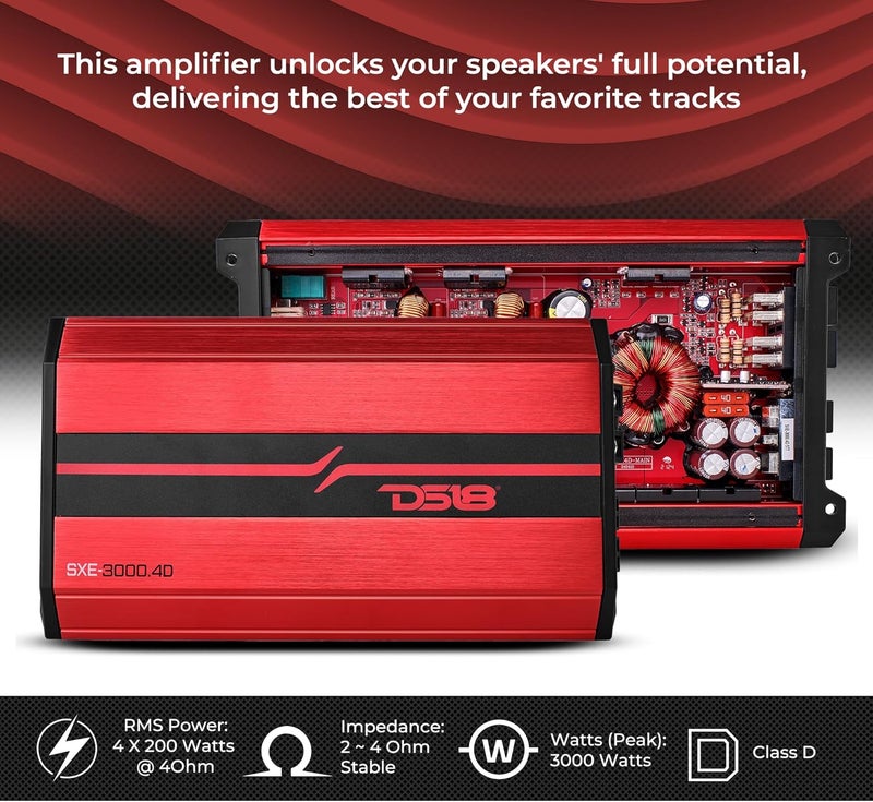 DS18 مضخم صوت السيارة DS18 SXE-3000.4D/RD - 4 قنوات فئة D 3000 وات - Image 3