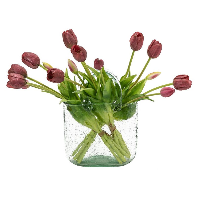 DUYONE 15pcs Artificial Tulips Flowers Real Touch Latex Bouquet Fake Tulips for Office Wedding Party Home Kitchen Garden DecorationDeep Purple15pcs